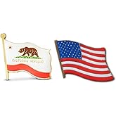 Patriotic California State & American Flag Lapel or Hat Pin & Tie Tack Set with Clutch Back by Novel Merk
