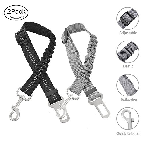 URIJK 2 Pack Dog Car Seat Belt, Adjustable Dog Seatbelt for Dog Harness Vehicle Car Pet Safety Belt Leash Leads with Durable Elastic Nylon Bungee Buffer for Shock Attenuation, Fits Small to Medium Dog