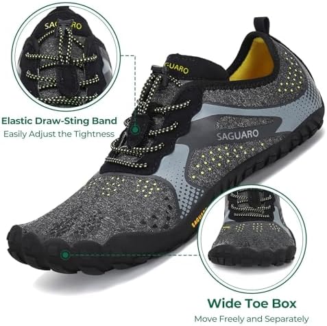 Chaussure Minimaliste Homme Barefoot Shoes Femme Légère Randonnée Chaussures de Trail Running Outdoor Fitness Barefoot Shoes avec Semelle Zero Drop Noir Fumé,GR.39