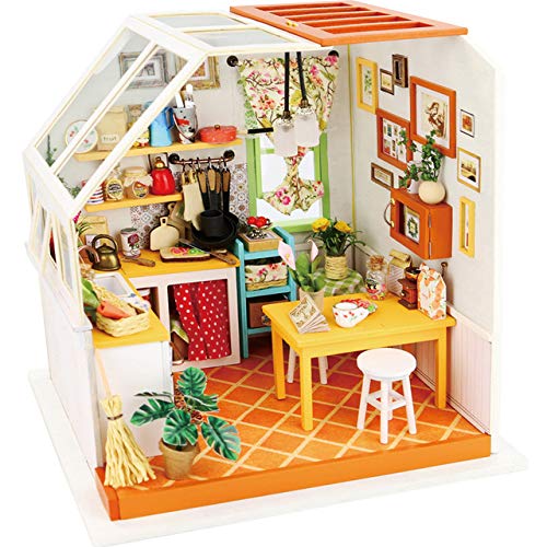 DishyKooker DIY Doll House Miniature Dollhouse with Furnitures Wooden House Toys Manual Assembly Model for Children Jason's Kitchen DG105#E Show