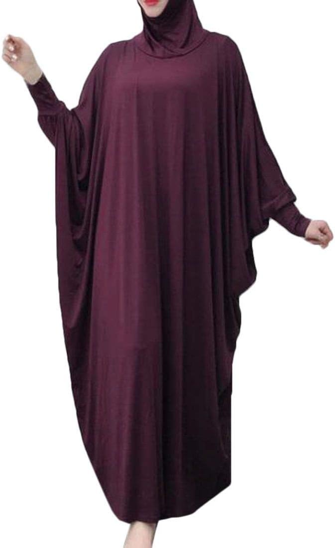 Arab Muslim Batwing Sleeve Islamic One-Piece Hajj Umrah Prayer Dress with Hijab