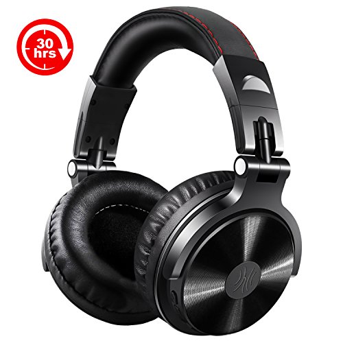 Wireless/Wired Over Ear Headsets, 30 Hrs Stereo Bluetooth Headphones with 3.5mm 1/8" Male to 6.3mm 1/4" Male Cable for DJing, Foldable Headset with Deep Bass, 50mm Neodymium Drivers for PC, Phone