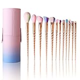 Makeup Brushes Set Colorful Unicorn 12Pcs Foundation Eyebrow Eyeliner Eye-shadow Brush Cosmetic Conceler Brushes Kit Tool (Gold)