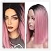 WIGER Ombre Wig Black to Pink Wig Short Straight Bob Cut Wig Middle Part Synthetic Cosplay Daily Party Pink Wigs for Women Girls