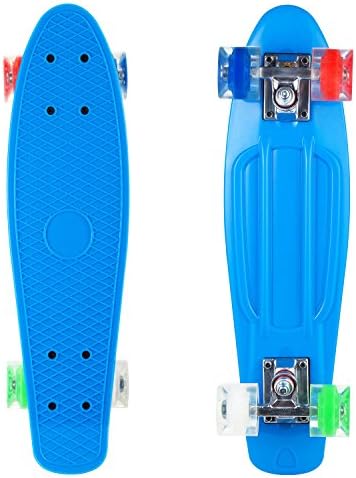 Lelly Q Mini Cruiser 22 inch Complete Skateboard in Retro Design, Banana fish Classic Colors &amp; Cool Graphics Vintage Skateboard (Blue Style)