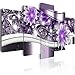 Abstract Purple Flower Painting Artwork Contemporary Diamond floral Art Canvas Print Picture Wall Decor for Bedroom Decoration