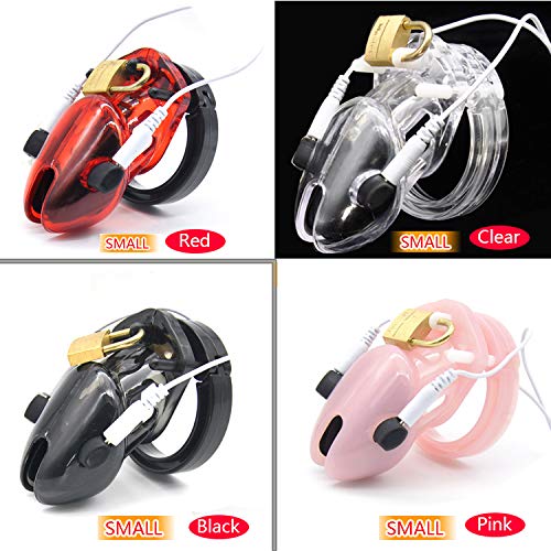 Prison Bird Smaller Cock Cage Male Electro Chastity Device (ECB) Shock Transparent Belt Lock Plastic Device Sleeve Sex Toys A192 Red