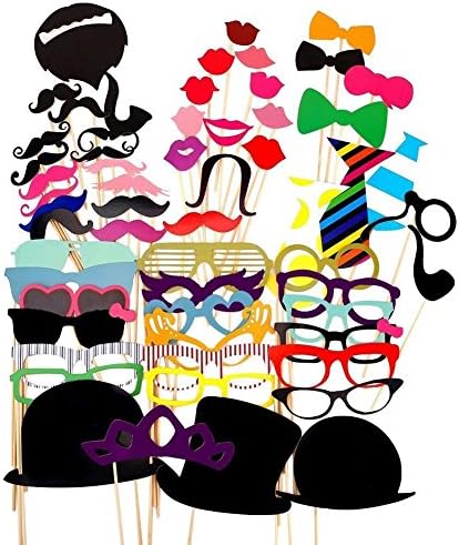 Ronshion 58PCS Funny DIY Photo Booth Props Kit for Wedding Party Birthday Christmas Decoration Photo props Costume Dress-up Accessories Party Fun Favor