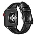 OUHENG Compatible with Apple Watch Band 42mm 44mm, Genuine Leather Band Replacement Compatible with Apple Watch Series 5 4 3 2 1 42mm 44mm Sport and Edition, Black