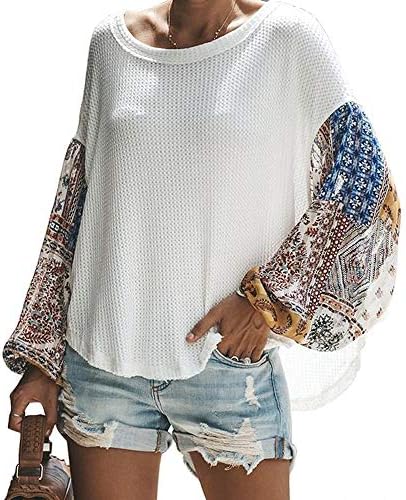 YIXUAN Women's Tops Printed Matching Long Sleeve Loose Pullover Sweater Blouses
