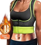 LODAY Women Neoprene Sauna Sweat Waist Trainer Vest with Zipper for Weight Loss Gym Workout Body Shaper Tank Top Shirt (2XL(US 18), Grey(Sauna Suit))