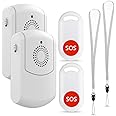 Evernary Caregiver Pager Wireless Call Button System Personal Alert Panic Button for Home Elderly Nurses Calling System with Pager and Emergency Button (2 Portable Pager 2 Button)