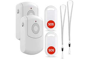 Evernary Caregiver Pager Wireless Call Button System Personal Alert Panic Button for Home Elderly Nurses Calling System with Pager and Emergency Button (2 Portable Pager 2 Button)