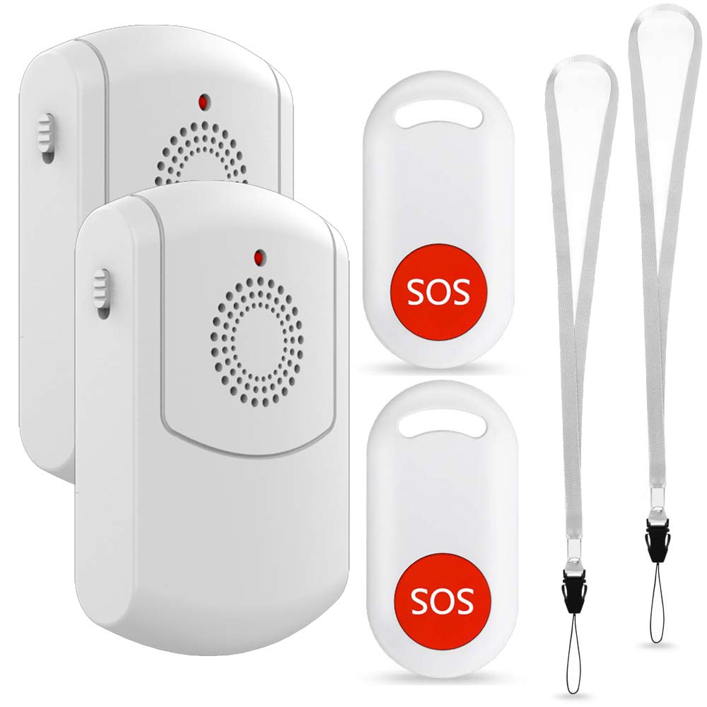 Evernary Caregiver Pager Wireless Call System Personal Alert Panic Button for Home Elderly Nurses Calling System and Emergency Button (2 Portable Pager 2 Transmitter)