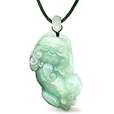 Dahlia Fortune Pixiu Jade Necklace, Real Grade A Certified Burma Jadeite Pi Yao, Adjustable Cord