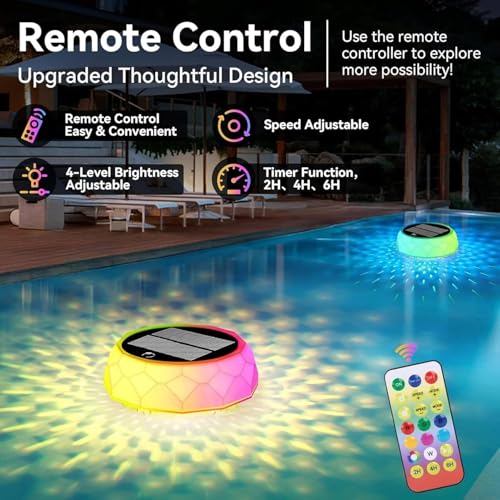 Joycome Outdoor Solar Pool Lights IP68 Waterproof Solar Lighting Pool with Remote Control, LED RGBCW Underwater Pool Lights for Outdoor Pond Party – 1 Pack