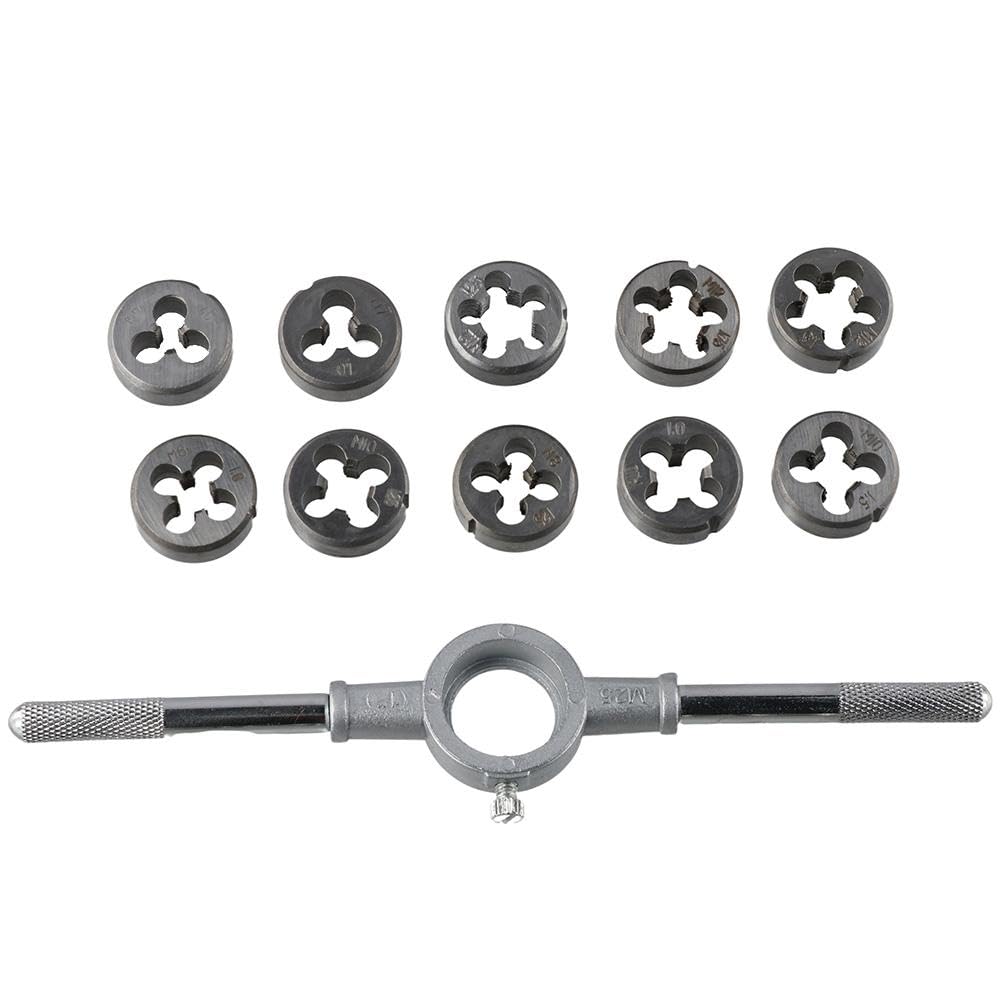 Upluckey Metric Die Set 11pcs M6-M12 Repair Tool Kit Steel Thread Repair Kits Adjustable Internal and External Threads Tap Set