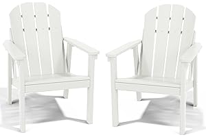 FOLAWO Adirondack Chair Set of 2, All Weather HDPE Fire Pit Chairs, Oversized Plastic Adirondack Chair for Outdoor, Balcony, Deck, Backyard, Patio, Garden, Poolside, Lawn White