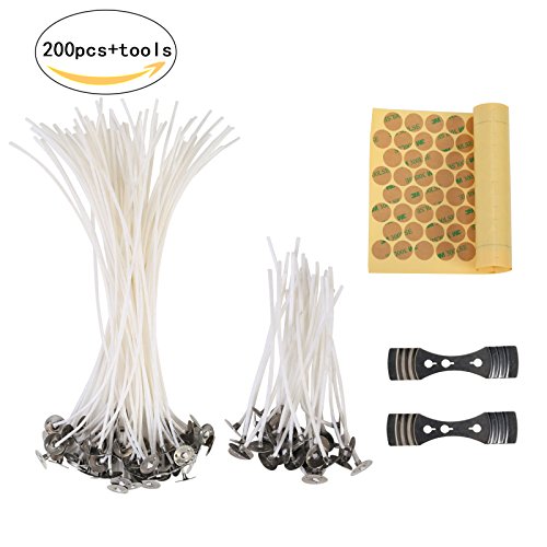 Candle wick,LANMOK 200 Pcs Pre-waxed Wicks with Sustainer Tabs and Double-Sided Wick Stickers for Making DIY Craft Candles,90mm and 200mm Long. - Thumbnail 7