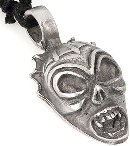 Cool Man Mask Sharp Fang Spiky Hair Pewter Choker Jewelry Pendant Necklace