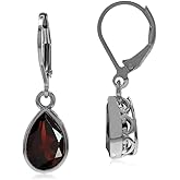 Silvershake 10X7mm Pear Shape Birthstone Gemstones White Gold Plated or Yellow Gold Plated 925 Sterling Silver Heart Victorian Style Drop Dangle Leverback Earrings Jewelry for Women