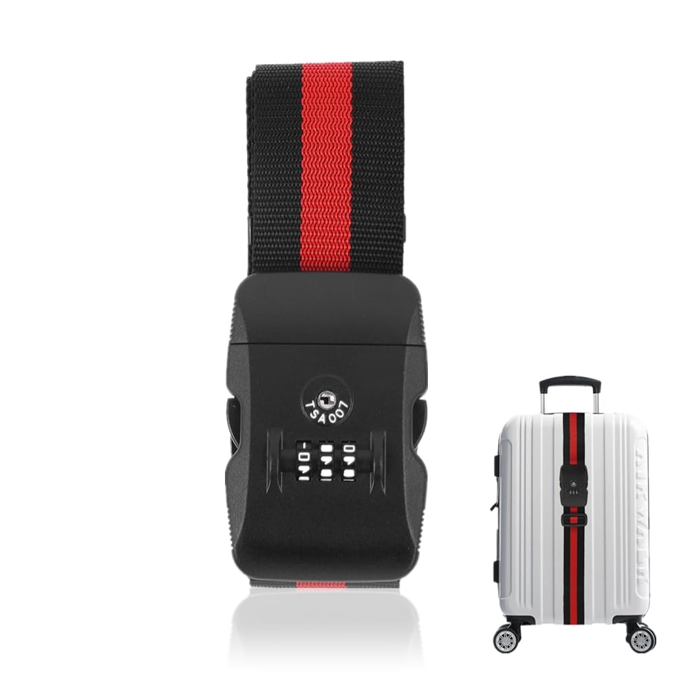 Travel Luggage Strap Cross Straps Adjustable Travel Packing Suitcase Bag Security Belt TSA Combination Lock(Red)