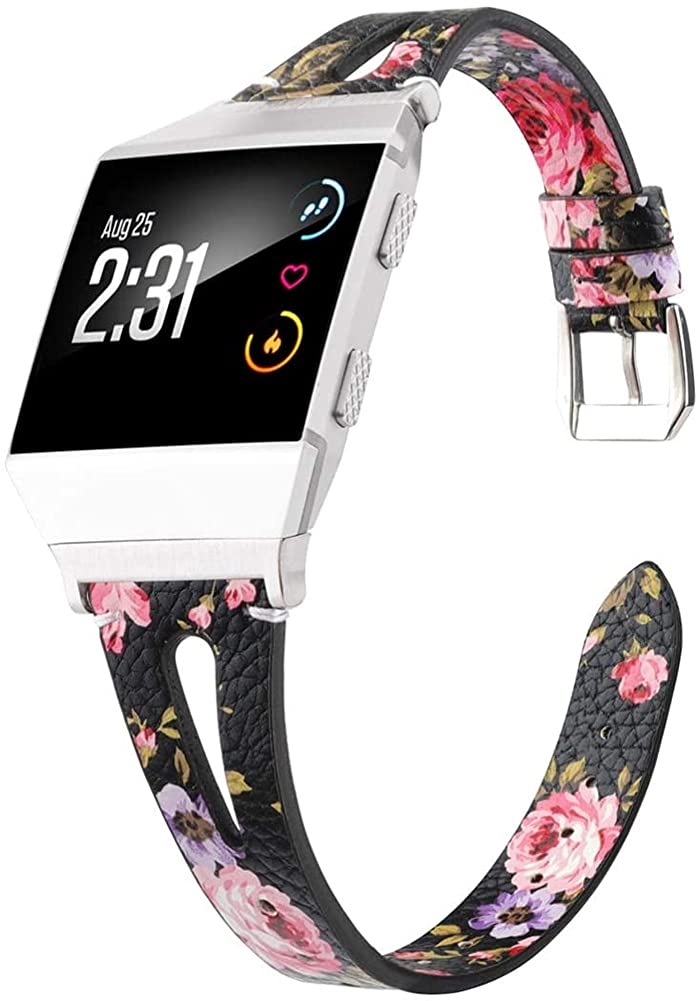 Chainfo Compatible with Fitbit Ionic Strap, Leather Replacement Band Strap Wristband Watch Band Bracelet Wrist Straps with Metal Buckle (Pattern 5)