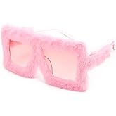 Karsaer Vision Plush Fuzzy Flat Top Fashion Square Large Shades Punk Soft Velvet Shade Party Eyewear…