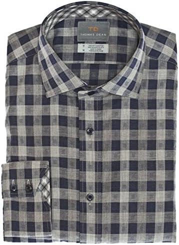 THOMAS DEAN NAVY GINGHAM BUTTON DOWN SPORT SHIRT (MEDIUM, NAVY)
