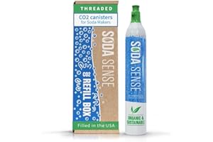 Soda Sense 60L CO2 Exchange Canister - 1 Pack, Threaded Style - Compatible with All 'Screw-In' Soda/Sparkling Water Makers, Including SodaStream BLUE Cylinder Models, Ninja Thirsti, Philips & More