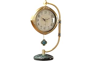WUrnschmidt Quartz Movement Brass Mantel Clock with Long Power Reserve - Vintage Style Table Clock with Marble Base, Mother-of-Pearl Inlay, Silent Home Decor for Living Room and Office