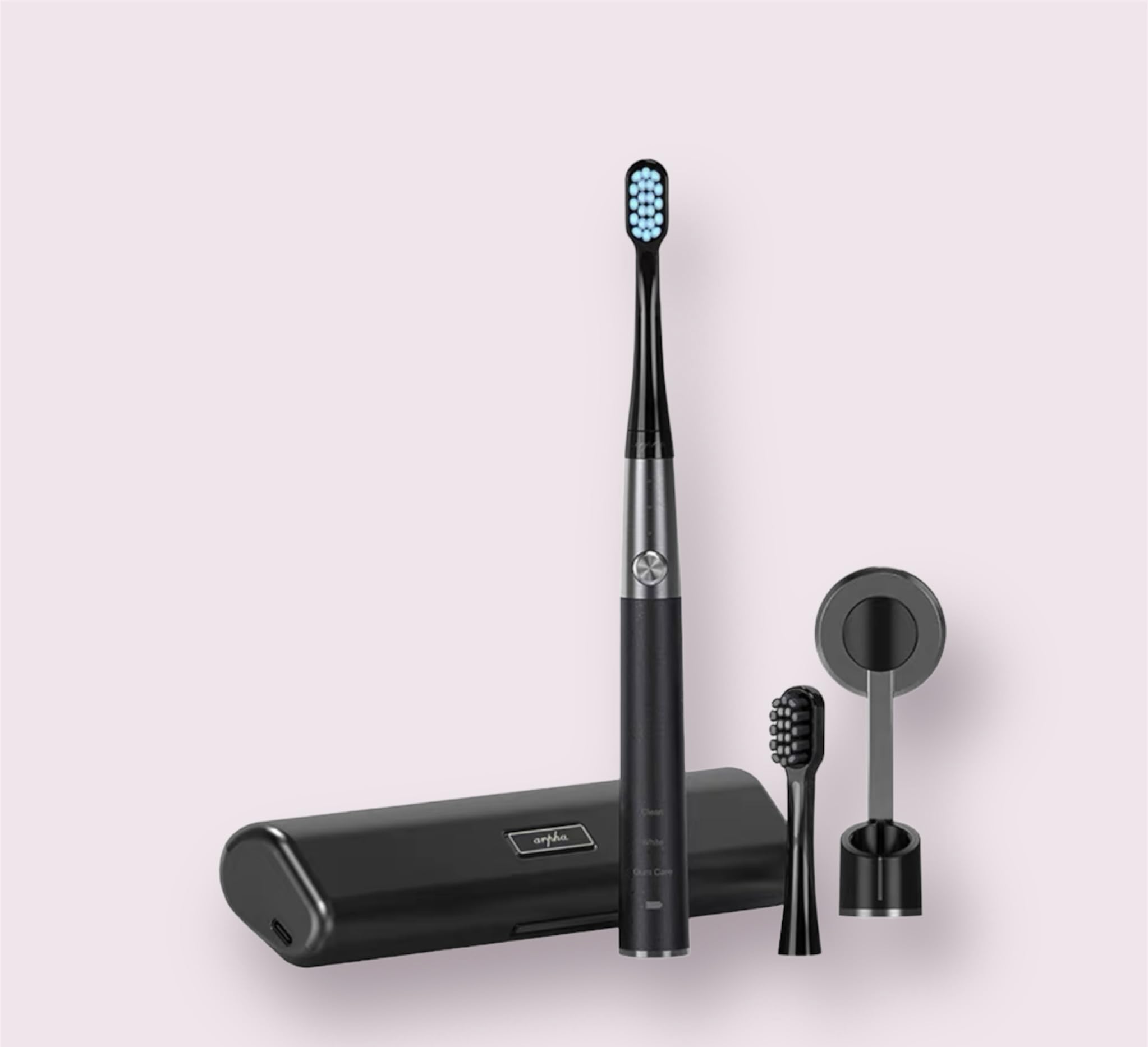 ARPHA Rechargeable Patent Blue Lightwave Deep Clean Electric Toothbrush with 2 Brush Heads (Black)