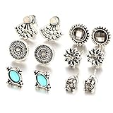 Wivily Retro Rhinestone Turquoise Beautiful Stud Earings Set for Women Girls (6 Pairs)
