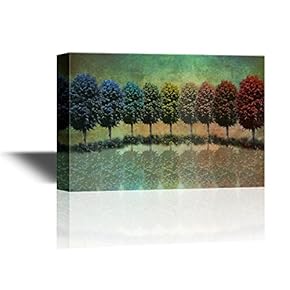 Canvas Wall Art - Abstract Landscape with Line of Trees and Reflections in Water - Gallery Wrap Modern Home Art | Ready to Hang - 12x18 inches