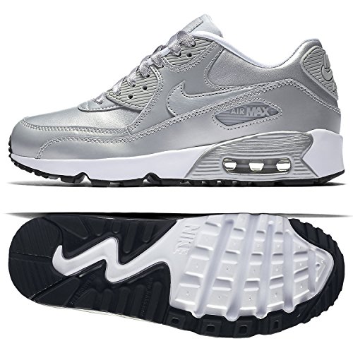 Nike Air Max 90 SE Leather Silver Pack (GS) 859633-003 Metallic Platinum Kids shoes (size 5.5Y)