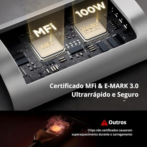 Cabo USB-C para USB-C 2 Metros 100W - Carregamento Rápido - Compatível com Smartphones e Tablets USB-C - Design Resistente em Nylon Trançado