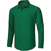 HISDERN 304 Performance Shirt No Iron 4 Way Stretch Quick Drying Breathable Long Sleeve Business Formal Shirts Wedding Prom
