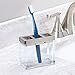 mDesign Glass Bathroom Vanity Countertop Accessory Set - Includes Foaming Soap Dispenser, Divided Toothbrush Holder, Tumbler Rinsing Cup, Soap Dish - 4 Pieces - Clear/Brushed