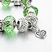 Long Way® Silver Plated Snake Chain Glass Crystal Beads Heart Charm Bracelet for Women (Green)