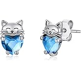 Freesloth Cat Earrings 925 Sterling Silver Cute Pet Kitten Stud Earrings Cat Jewelry Gifts for Women Hypoallergenic Earrings for Sensitive Ears