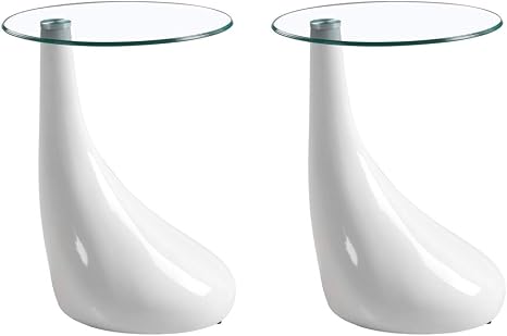 Goldfan Glass Side Table Set Of 2 Modern Design Sofa End Tables Coffee Table With High Gloss For Living Room Office Small Round Side Table White Amazon Co Uk Kitchen Home