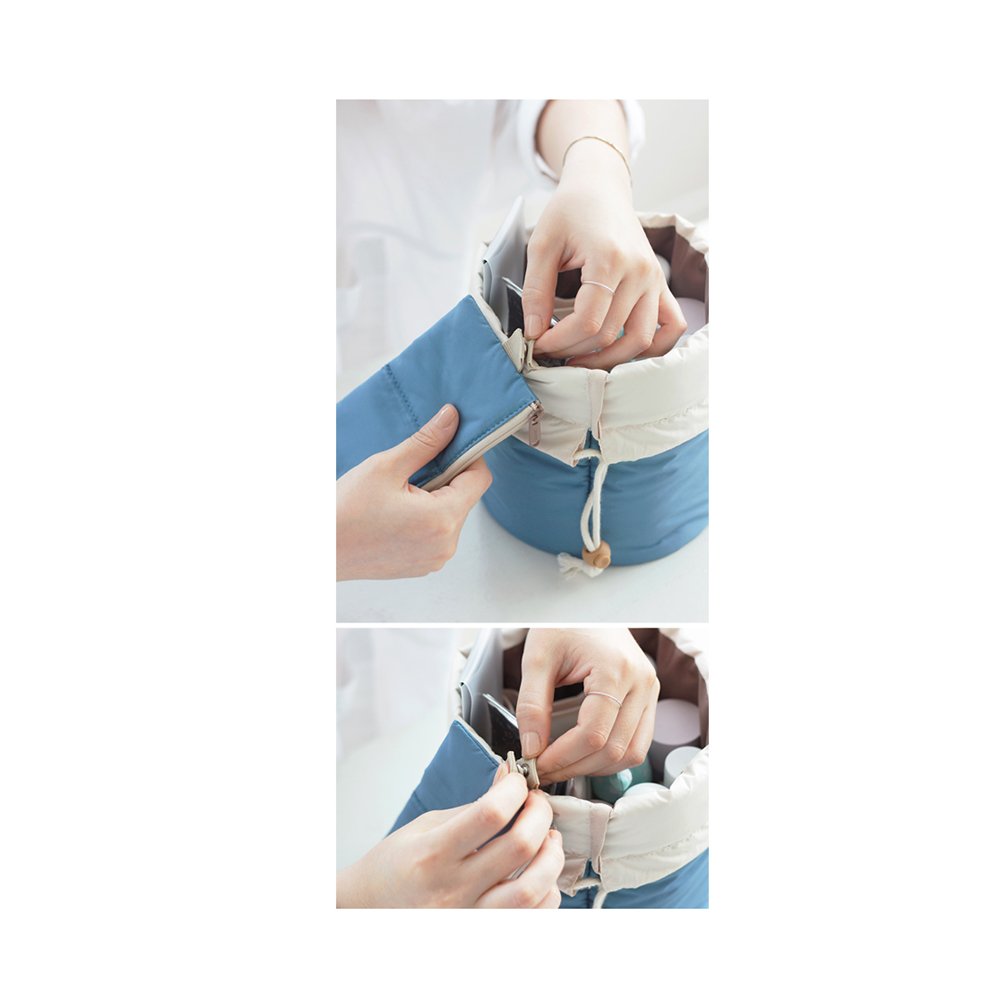 Cosmetic Toiletry Bags Vinmax Travel Makeup Bag Pouch Bucket Barrel Shaped (Blue)