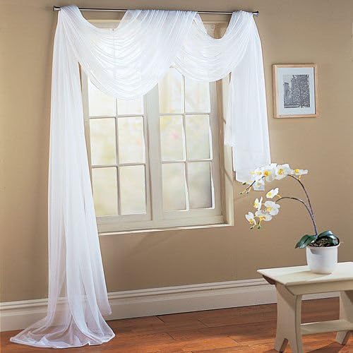White 1 Pcs Sheer Voile Window Panel Solid scarf valance curtains 37" W x 216" L