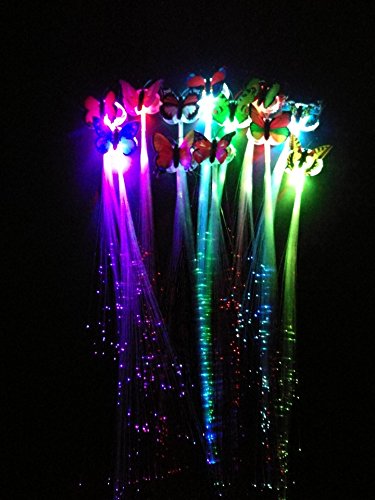 M.best 12 PCS LED Butterfly (Random Color) Flashing Fiber Optic Hair Braid Barrettes for Light Up Glow Party Favors Supplies -Multicolors