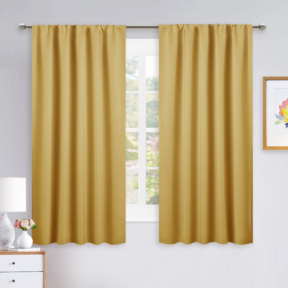 NICETOWN Room Darkening Curtains for Bedroom - Home Decoration Privacy Protection Thermal Insulated Drapes/Draperies for Kitchen Window (Yellow, Set of 2, 52 x 63 inches)