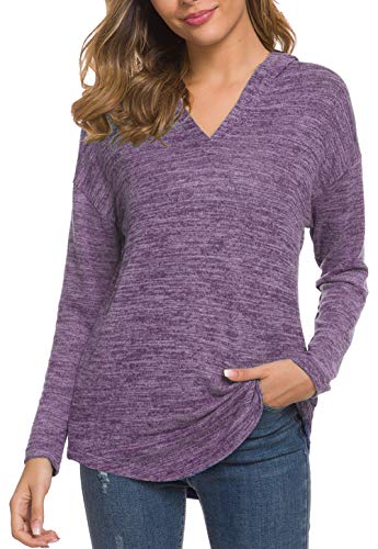 FANVOOK Hoodys for Women, Juniors Knit Long Sleeve Jersey Pullover Hooded Plus Size Tops Swing Tunic Blouse Purple M