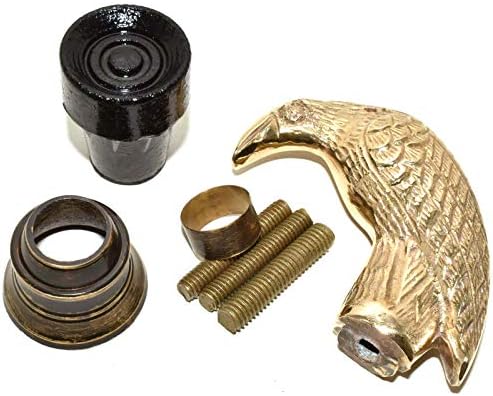 Nautical World Carved Falcon Eagle Head Brass Pipe Wooden Walking Stick Cane Handle