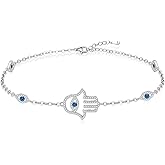 Jewlikee Hamsa Hand Bracelet Evil Eye Bracelets Sterling Silver Blue Evil Eye Hamsa Bracelet for Women Greek Jewelry Turkish Amulet Protection Charm Adjustable