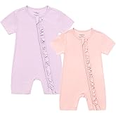 JunNeng Baby 2 Pack Rayon of Bamboo Romper Sleeper 2 Way Zipper Short Sleeve Jumpsuit Zipper Footless One-piece
