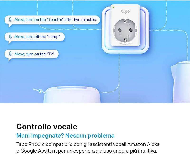 P100 Presa Smart WiFi 10A 2300W Timer Controllo App Alexa Google, 4pz